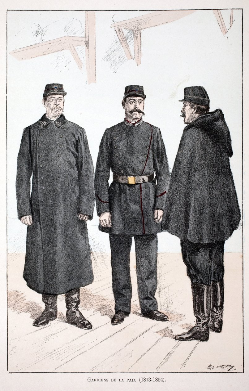和平监护人（1873-1894）。彩色蚀刻画，用于为路易-勒平（1846-1933）主持出版的《和平卫士部队史》一书作插图，作者是阿尔弗雷德-雷伊（1864-）和路易-费隆。 作者 未知艺术家