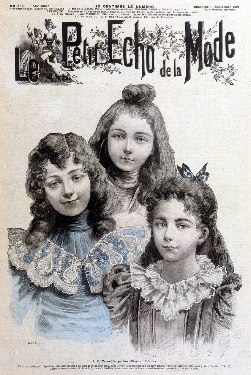 女孩和女童的发型--载于19/09/1897的 "Le petit echo de la mode"。 作者 未知艺术家