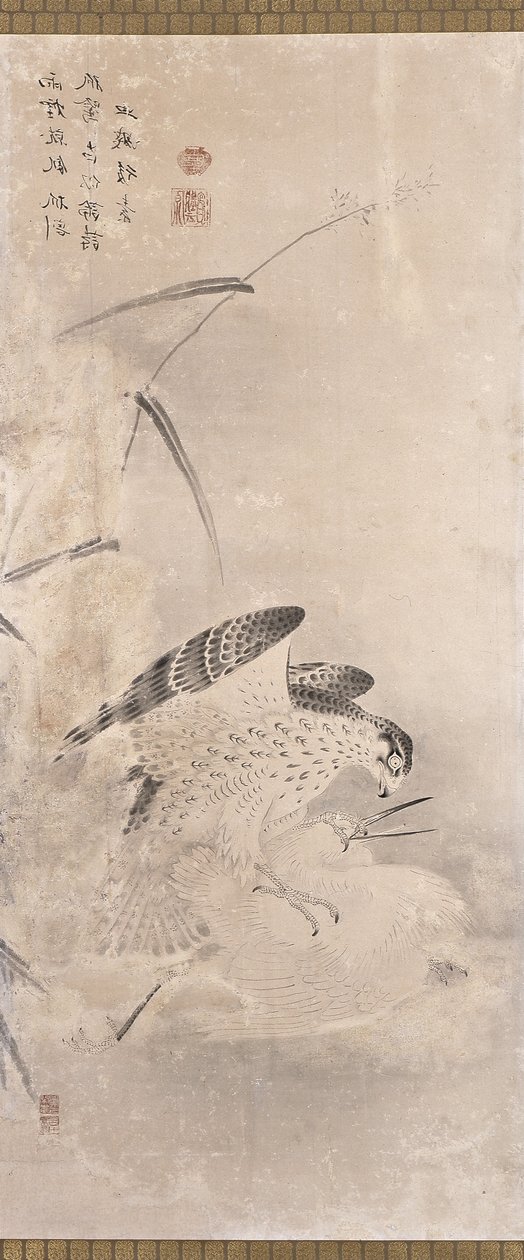 鹰与猎物》（纸本水墨画） 作者 未知艺术家