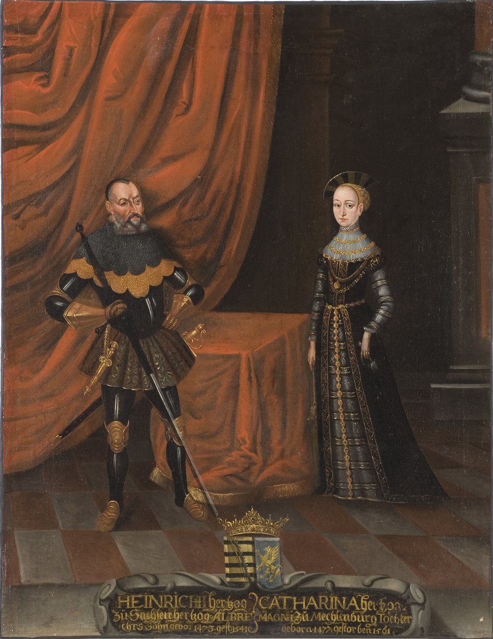 Henri IV de Saxe, dit le Pieux et Catherine de Mecklembourg - 虔诚的亨利公爵（1473-1541）和梅克伦堡公爵夫人凯瑟琳（1487-1561），匿名。布面油画。尺寸：101,5x79厘米。斯德哥尔摩国家博物馆 作者 未知艺术家