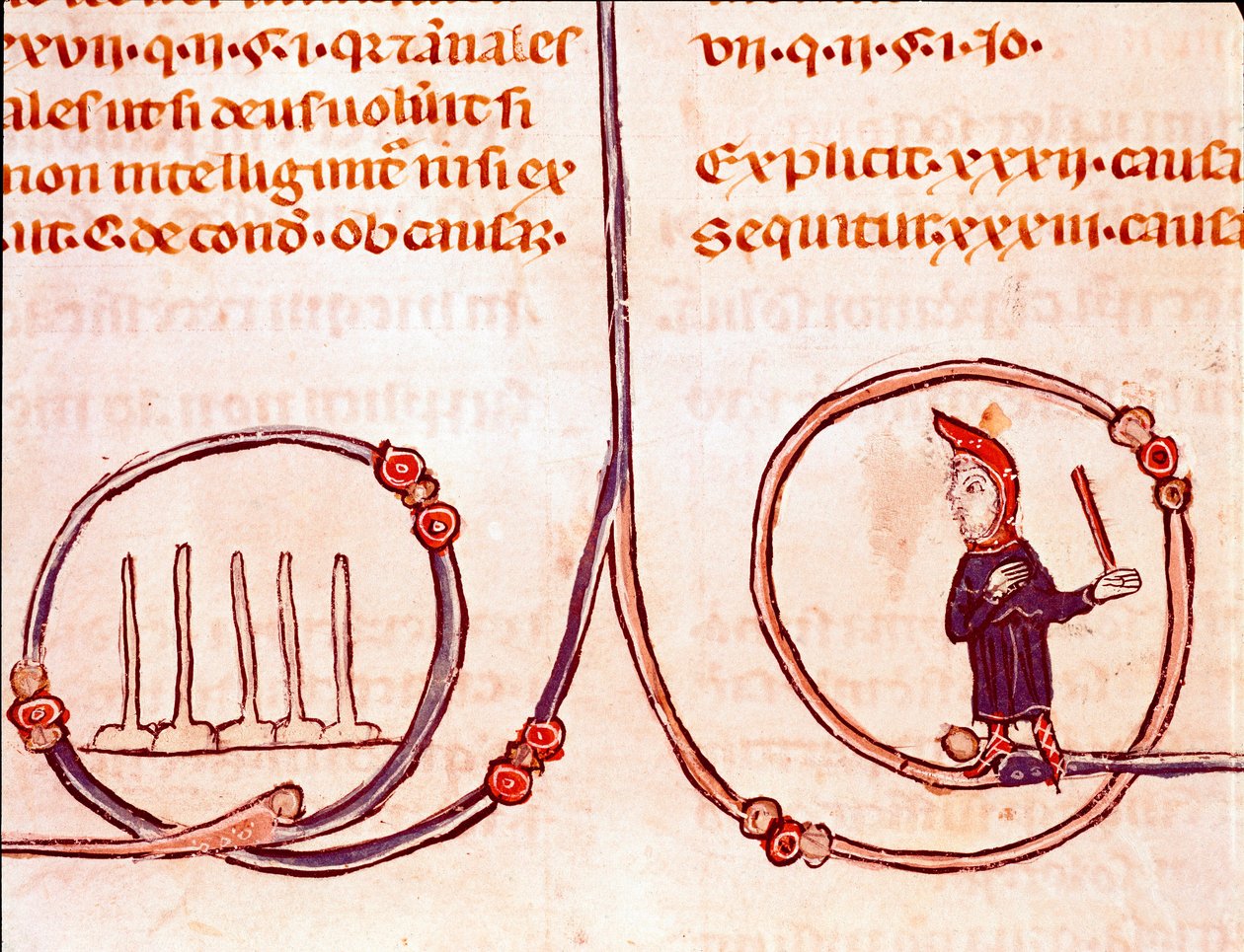 History of Canonical Law: “” The game of bowling””” Miniature taken from “” Decret de Gratien”” (“Concordia discordantium canonum” or “Decretum Gratiani”) dating from 1140 and regulating the laws and canons of the Roman Catholic Church. 13th century Laon,  作者 未知艺术家