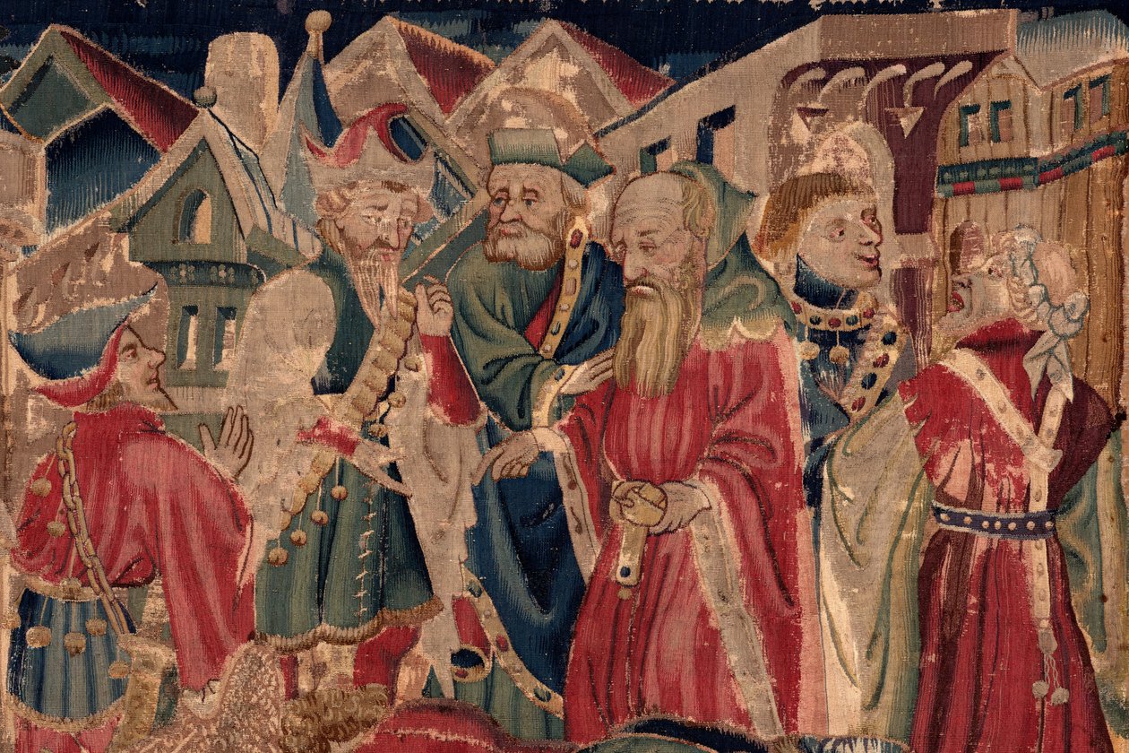 History of Saint Piat and Saint Eleuthère, Scene 14: The plague is quashing the city of Tournai (Tribuns voit sa fille retraire des crestiens et elle atraire a sa loy dont la mors soudaine en fut tost as paiens prochaine). Detail. 作者 未知艺术家