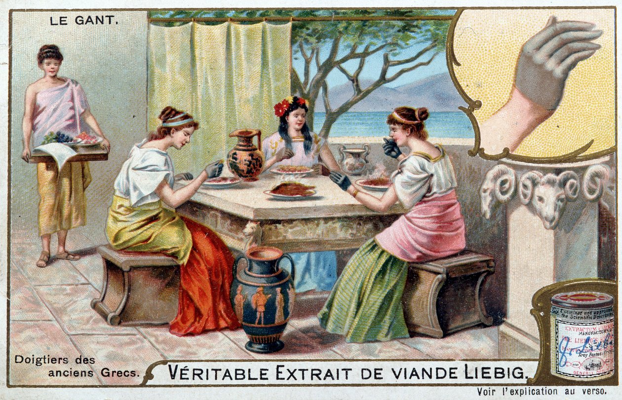 手套的历史：古希腊人的手指 - Liebig chromolithography 作者 未知艺术家