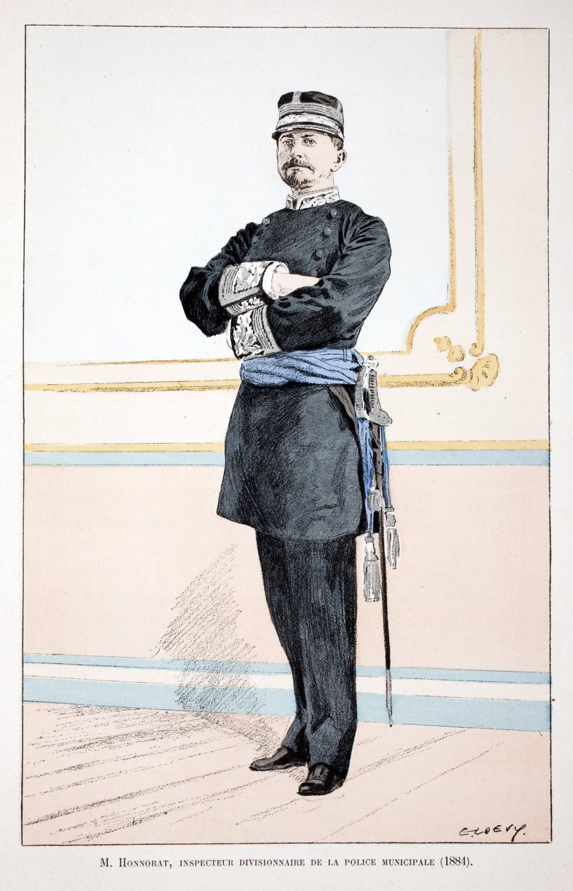 奥诺拉特，市警察局分区督察（1884年）。彩色蚀刻画，用于为路易-勒平（1846-1933）主持出版的《和平卫士队伍的历史》一书作插图，作者是阿尔弗雷德-雷伊。 作者 未知艺术家