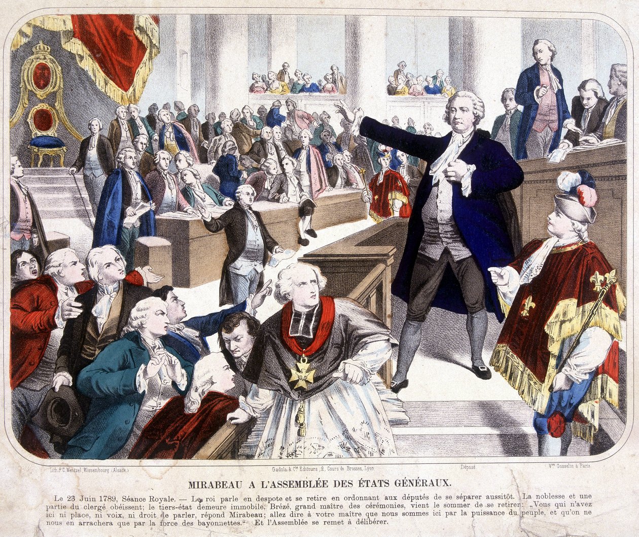 Honore Gabriel (Honore-Gabriel) Riqueti, Mirabeau Count of Mirabeau (1749-1791) 在 États Génales 的集会上：“去告诉你的主人，我们是靠人民的力量来到这里的，他们只会从我们这里被夺走 被刺刀的力量“”于 23 作者 未知艺术家