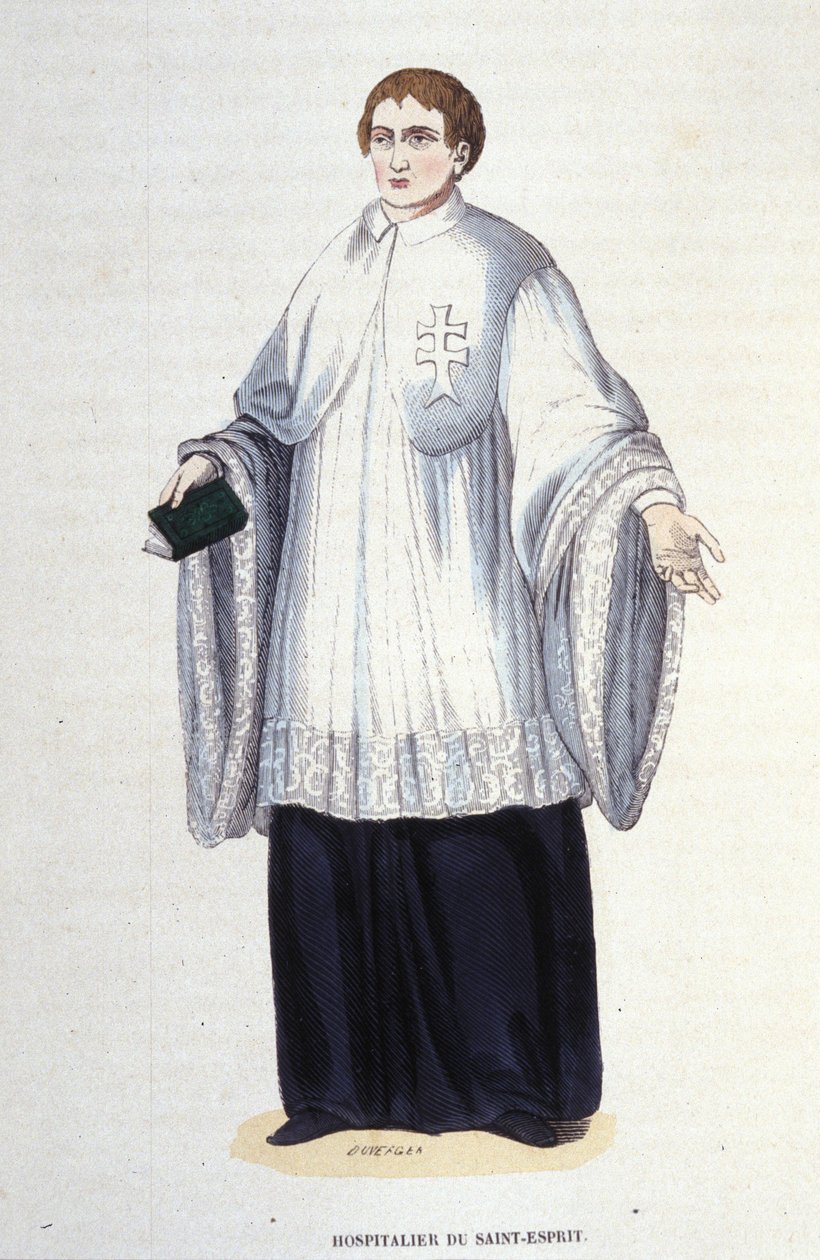 Hospitaller of the Military and Religious Order of the Holy Spirit (Order of the Holy Spirit) founded by Henry III in 1578.Engraving of the 19th century. Private Coll., Milan. 作者 未知艺术家