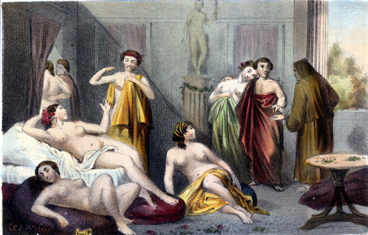 House in ancient Greece. 19th century sd engraving. 作者 未知艺术家
