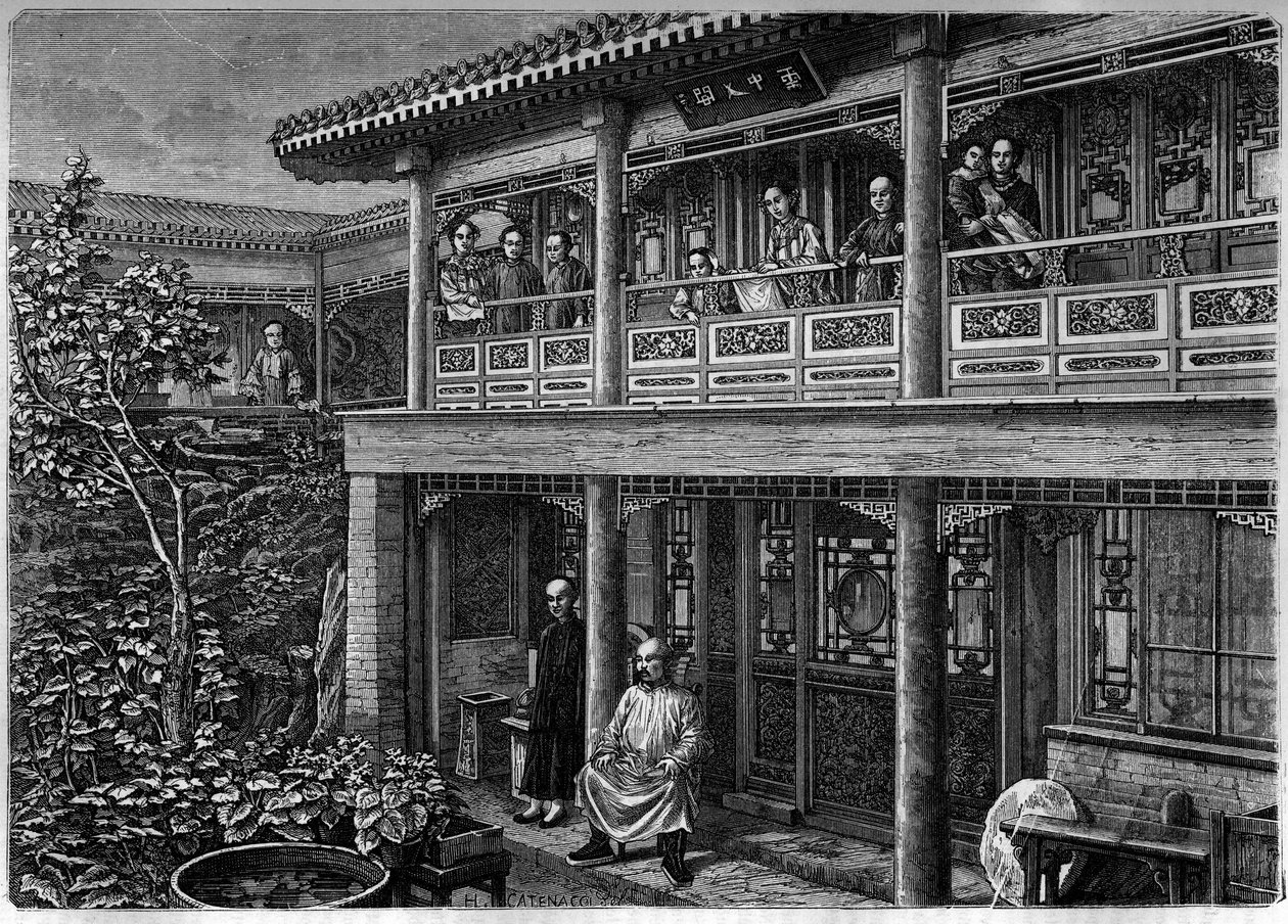 一个富有的中国商人的房子；"青年报 "上的版画 作者 未知艺术家