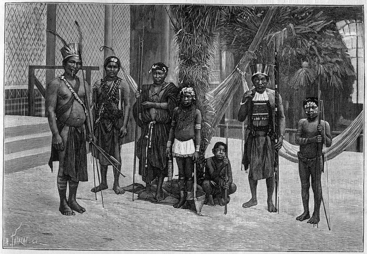 人类动物园。在巴黎适应性花园的加勒比集团。雕刻在1892年3月19日的《自然：科学与艺术和工业应用杂志》上。 作者 未知艺术家
