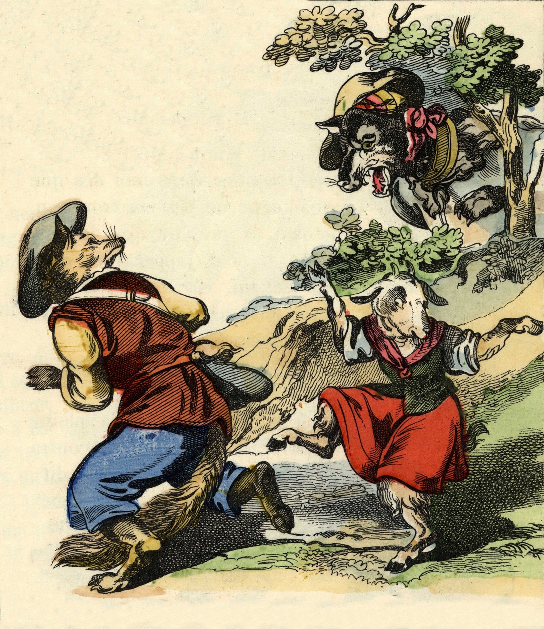 故事 "Bon medor and Little Chevrette "的插图。载于《小家伙们的家庭故事》。19世纪的匿名版画。 作者 未知艺术家