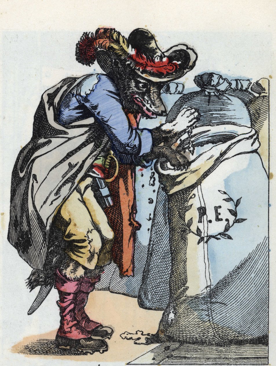 故事 "Compere le Loup, Maitre Renard, Comere la Chevre et ses petits biquets "的插图，根据Jean de la Fontaine的寓言故事改编。载于《小家伙们的家庭故事》。19世纪的匿名版画。 作者 未知艺术家