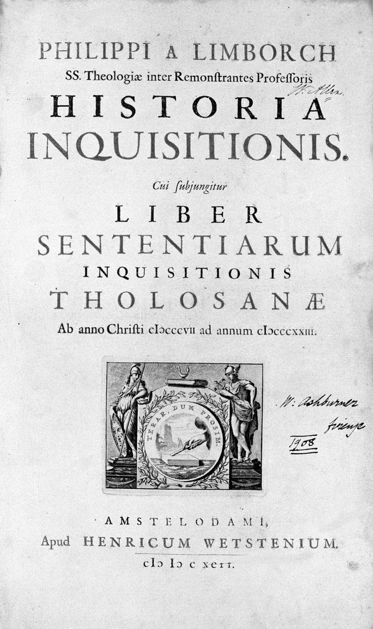 宗教裁判所。宗教裁判所历史》的封面，阿姆斯特丹1692年。 作者 未知艺术家