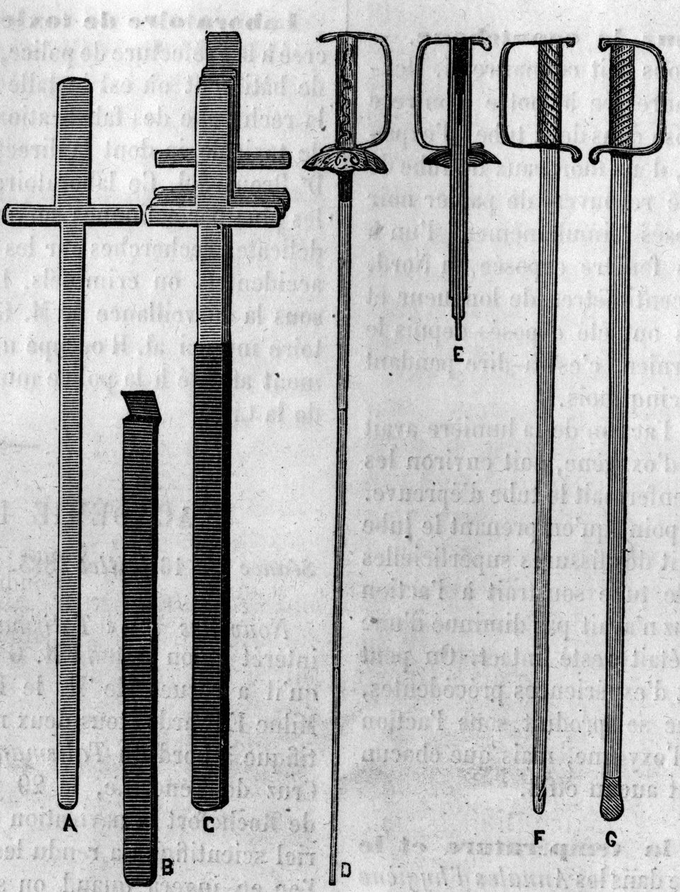 剑燕使用的工具。1883年7月21日的《自然：科学与艺术和工业应用杂志》中的雕刻。 作者 未知艺术家