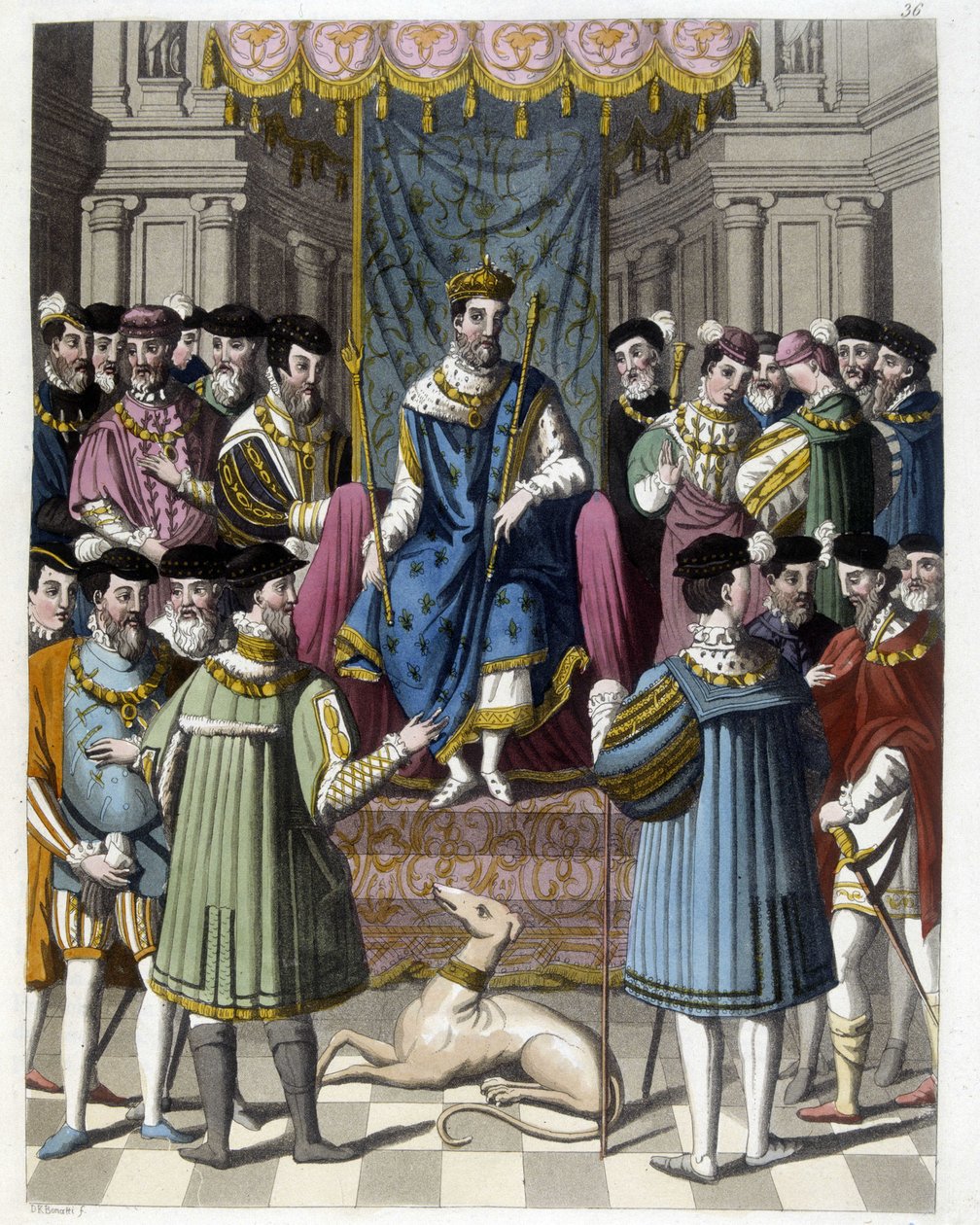 与弗朗索瓦第一（1494 - 1547）和英国亨利八世（1491 - 1547）的访谈。19世纪的雕版画。 作者 未知艺术家
