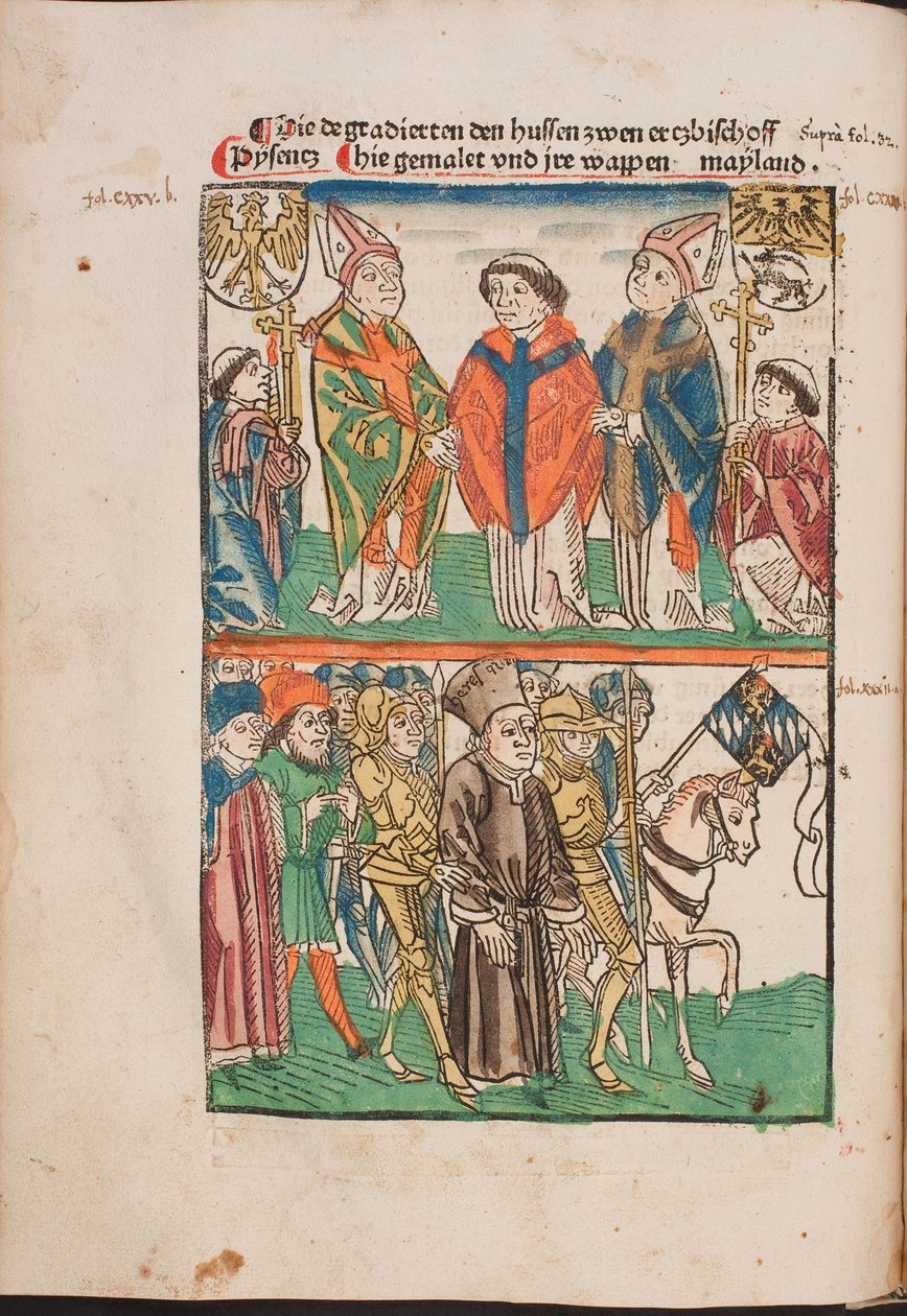 Jan Hus (1365-1415) livre au pouvoir seculier - Jan Hus 交付给世俗权力（来自 Richental 插图编年史的插图），匿名。 纸本水彩和水墨 作者 未知艺术家