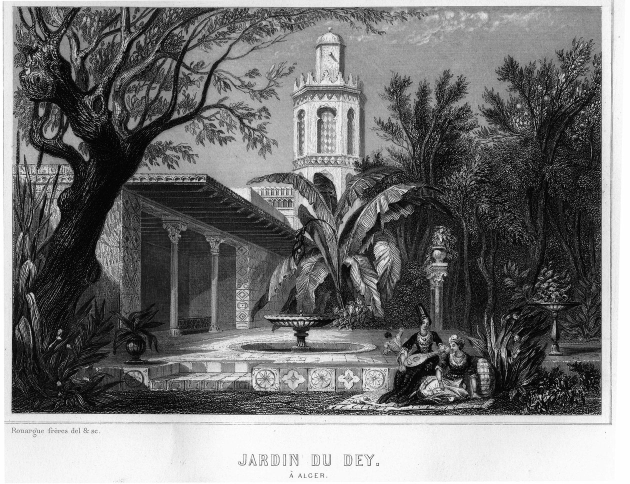 阿尔及尔的Dey公园，位于卡斯巴（casbah）的防御区，是1830年法军总司令的主要住所 - 在Leon Galibert的《L