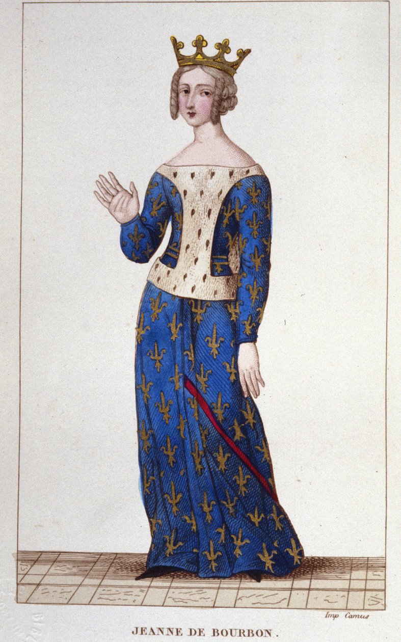让娜·德·波旁 (1338-1378)。 1364 年至 1378 年的法国女王。 1830 年的版画 作者 未知艺术家