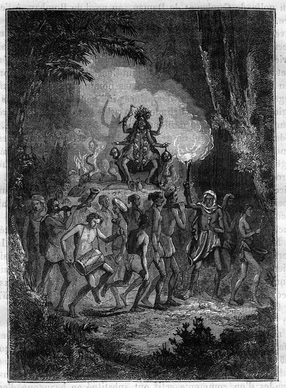 维克多-雅克蒙的印度之旅，在1828-1832年期间，卡利女神（毁灭女神）的游行 - 雕刻在 "十九世纪伟大航行的图片历史 "中。1877 作者 未知艺术家