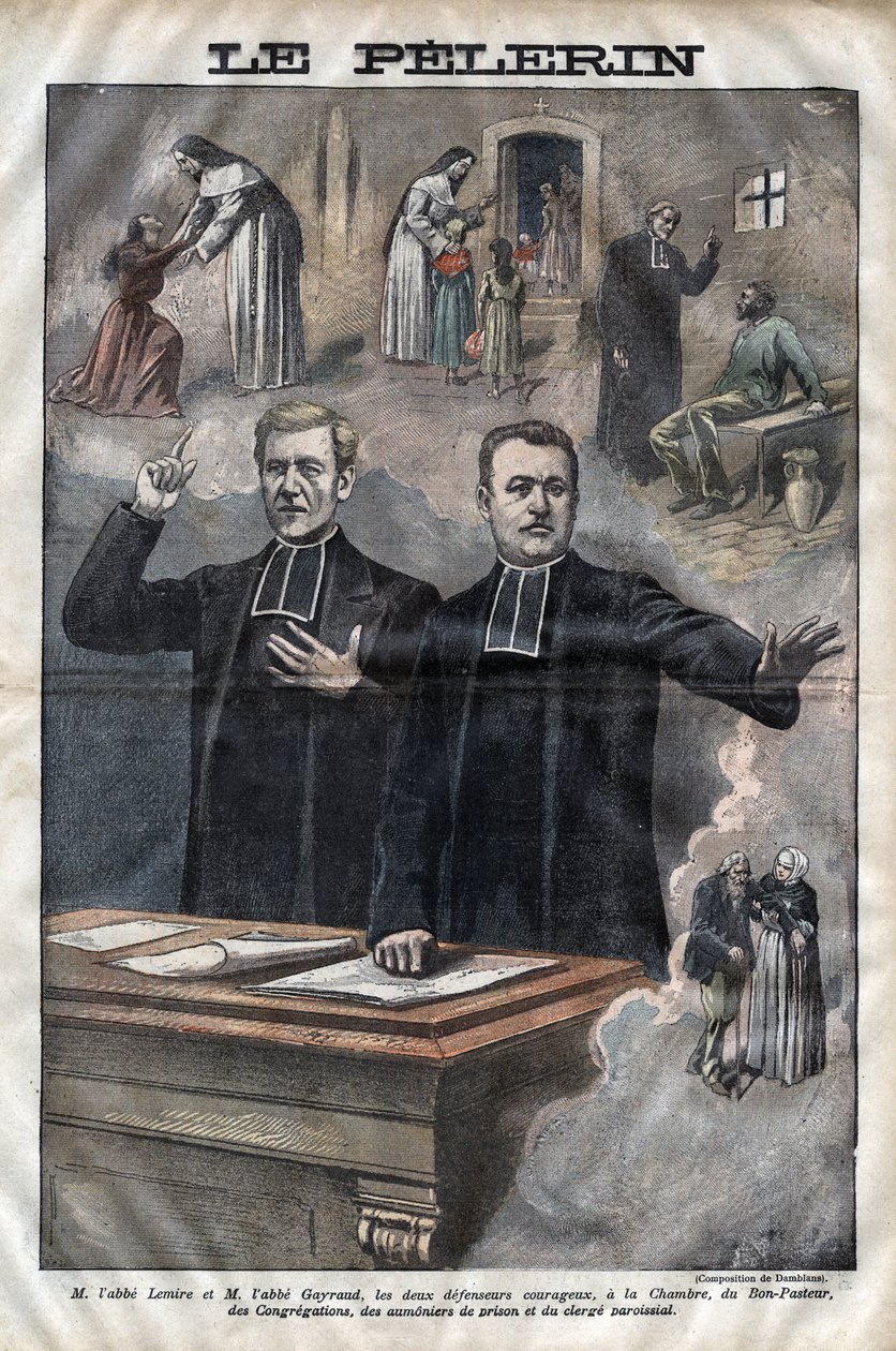 Jules Auguste Lemire (1853-1928)和Hippolyte Gayraud (1856-1911)，法国教会人士和政治家，副手--1899年 "Le-Pelerin "的版画。 作者 未知艺术家