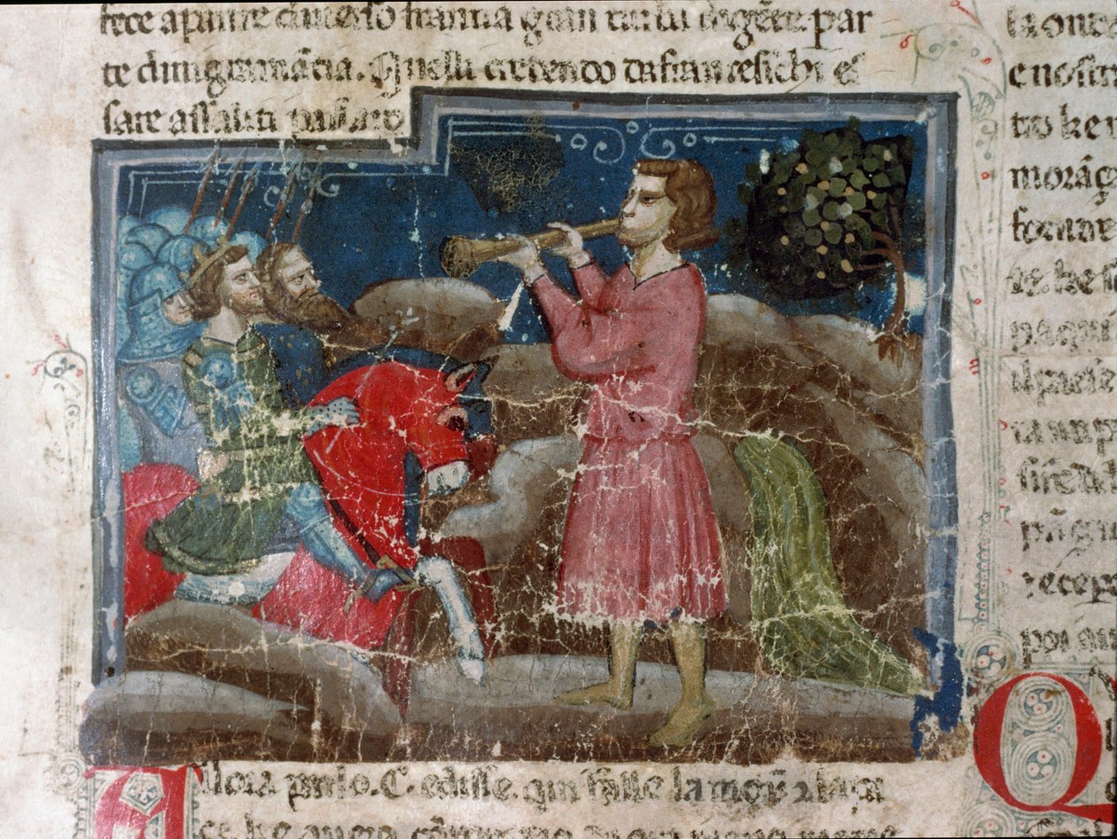 Jules Cesar (101-44 BC) addresses his warriors Detail of a manuscript page “” The Facts of the Romans”” (Ms 1538, fol 15r) around 1340 Florence, Biblioteca Riccardiana 作者 未知艺术家