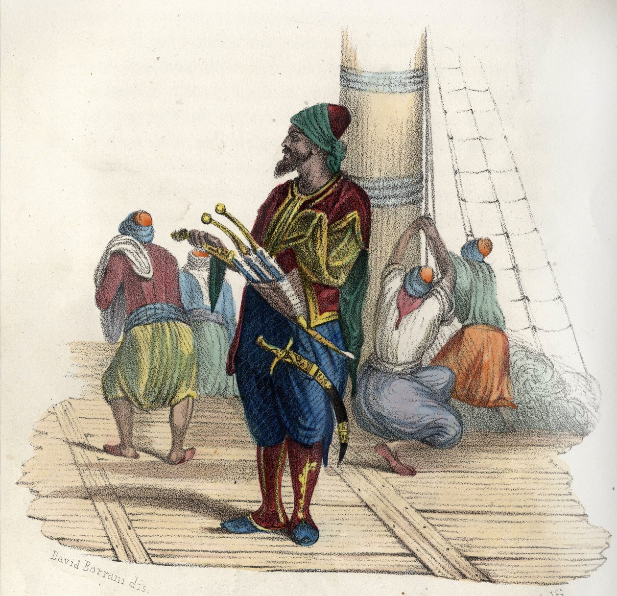 凯尔-丁（Khayr al-Din，1476-1546年），被称为巴贝罗萨二世，土耳其私掠者。16世纪阿尔及尔国家的创始人。载于莱昂-加里贝尔的《古代和现代阿尔及利亚》。1846年意大利版彩色。 作者 未知艺术家