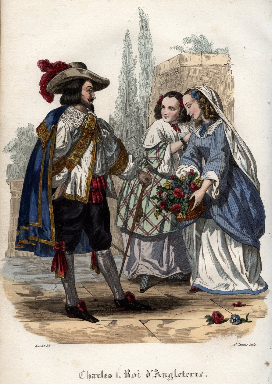 英格兰国王查尔斯一世（Charles I Stuart）（1600-1649）勾引年轻女子。1842年莫里斯-拉夏尔在《教皇的历史》中的版画。私人收藏。 作者 未知艺术家