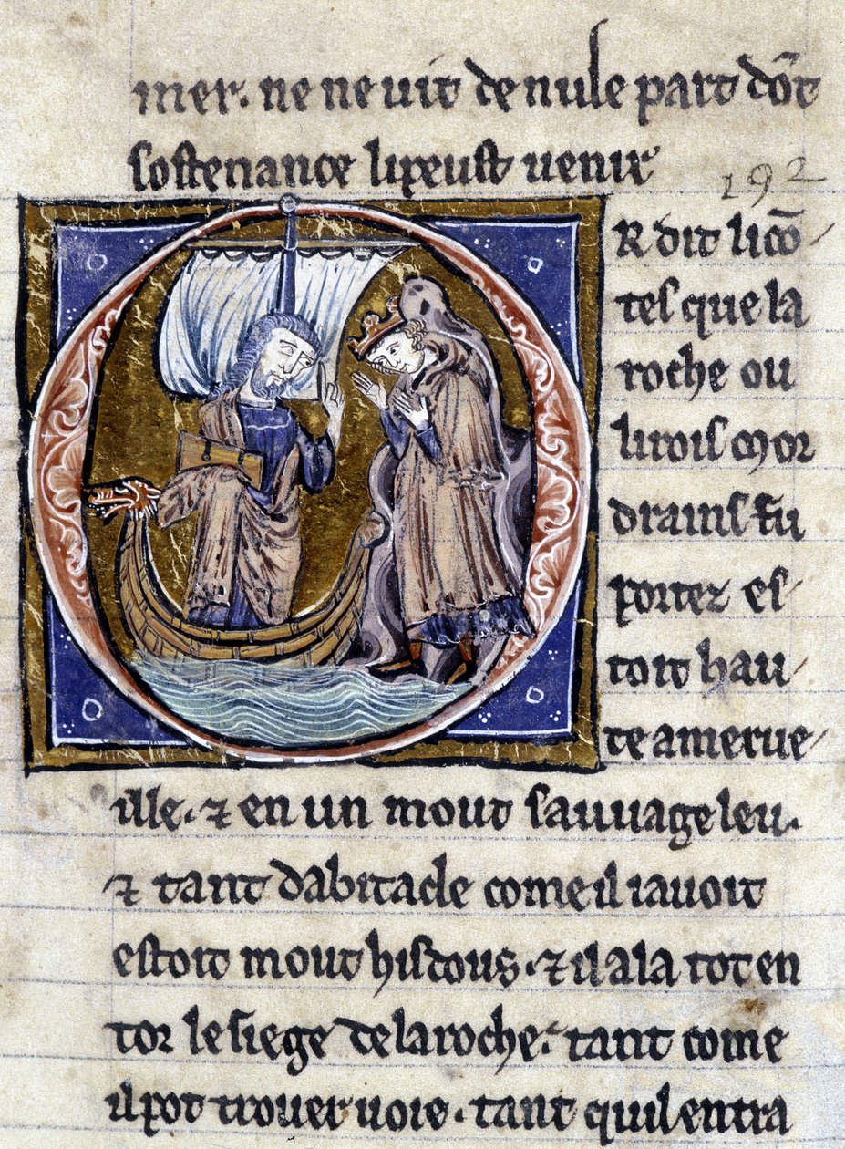 King Modreius. Manuscript: Conquest of the Saint Gréal, written 717 years after the passion of our lord. Bibliotheque municipale de Rennes, ms. 255 (Collection of novels of the Round Table); Paris 作者 未知艺术家
