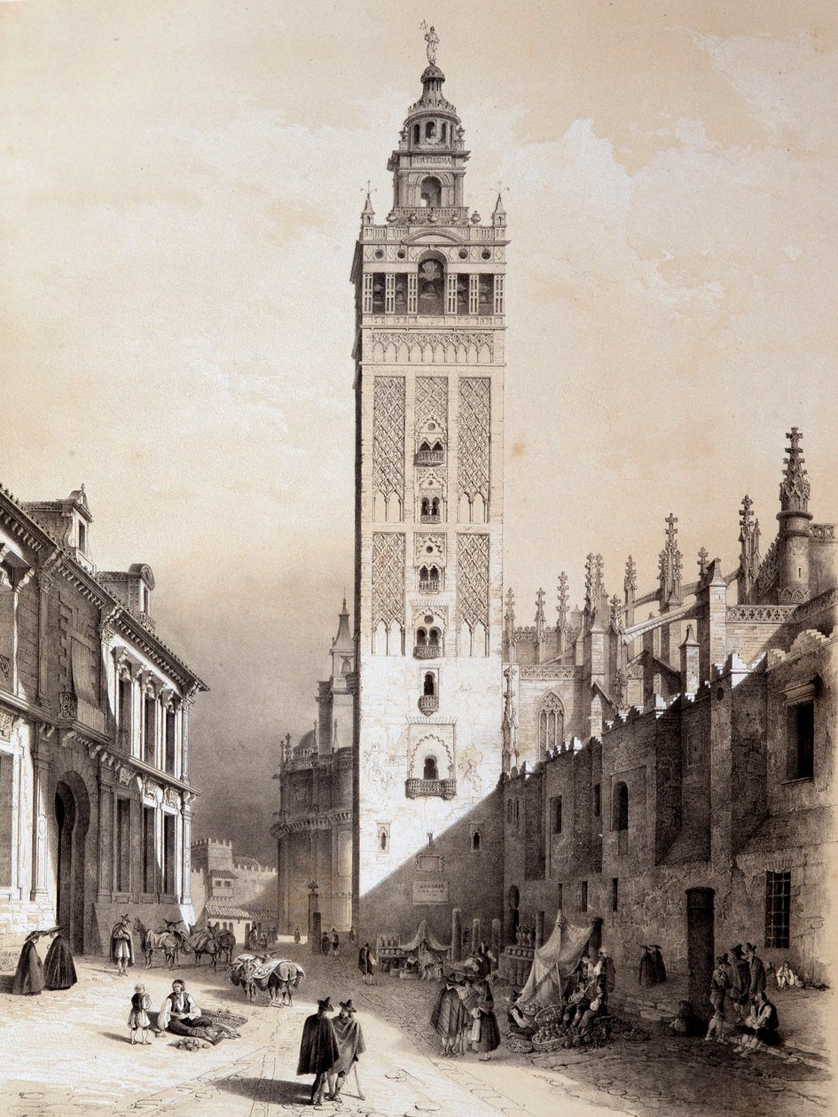 La Giralda，塞维利亚，“西班牙著名景点和纪念碑的艺术和纪念性西班牙”，Don Genaro Perez De Villa 作者 未知艺术家