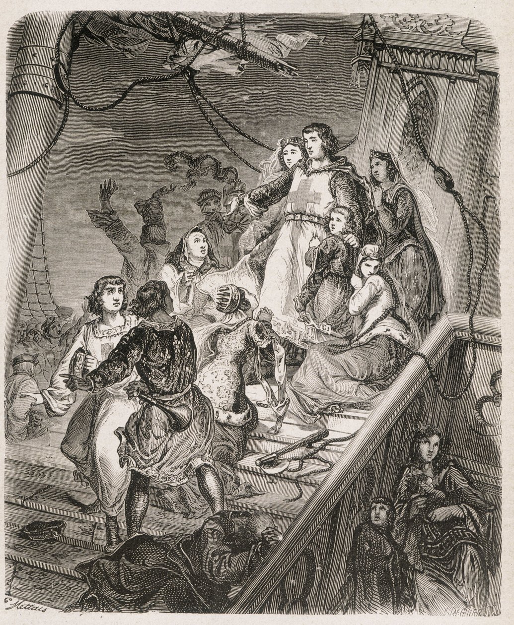 La galère de Saint Louis - 载于Maurice Lachatre 1857年撰写的《跨越世纪的教皇、国王、皇后和皇帝的历史》。 作者 未知艺术家
