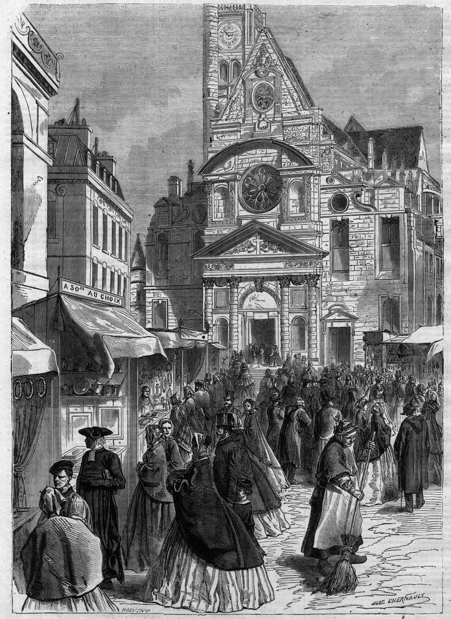 La novenaine de sainte Genevieve à Saint Etienne du Mont (Saint-Etienne-du-Mont) a Paris - Engraving In "Le Journal Illustrée". 作者 未知艺术家