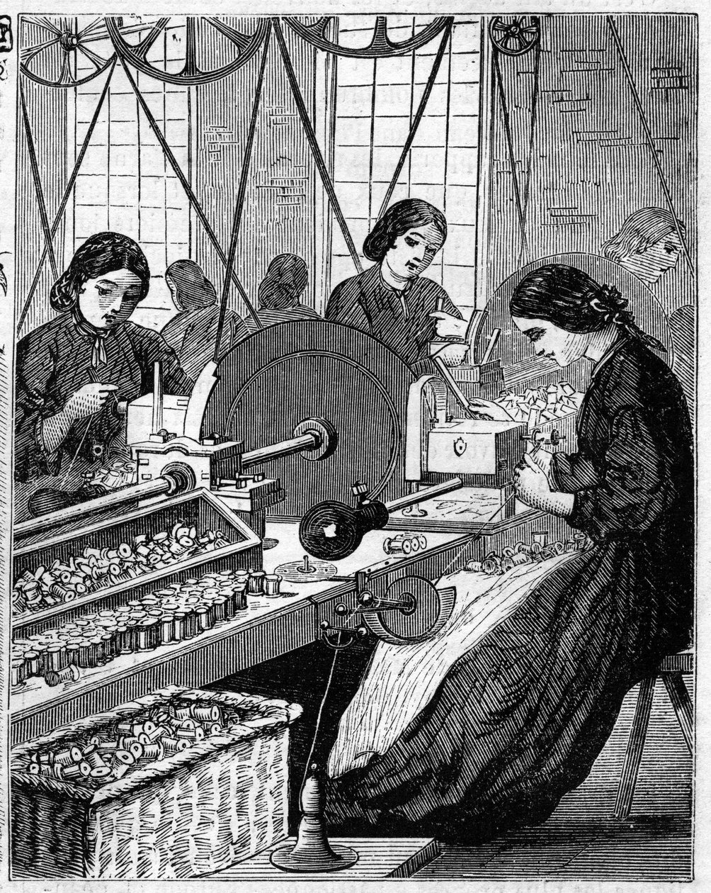 英国的大型工业。1863年，沃尔特-埃文斯在英国进行棉纺生产。缠线。 作者 未知艺术家