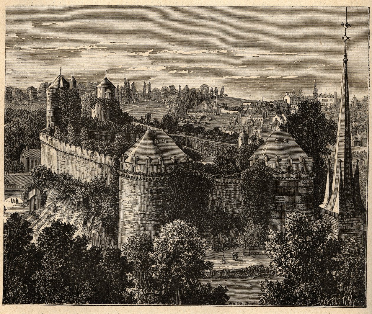 Le Chateau a Fougeres - 布列塔尼 - 法国 - "PATRIE "中的雕刻 - LUCIEN HUARD的DESCRIPTION PECTUREQUIREQUE DE LA FRANCE EN 6 VOLUES - 19世纪末 作者 未知艺术家