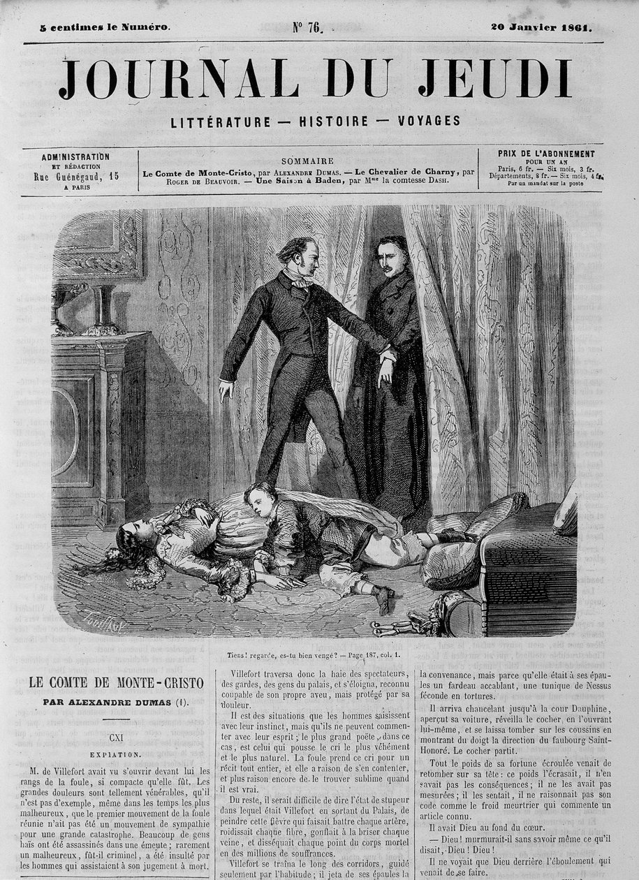 基督山伯爵 (Monte Cristo) - 在 20/01/1861 的“” Le Journal du Thursdays ”” 作者 未知艺术家