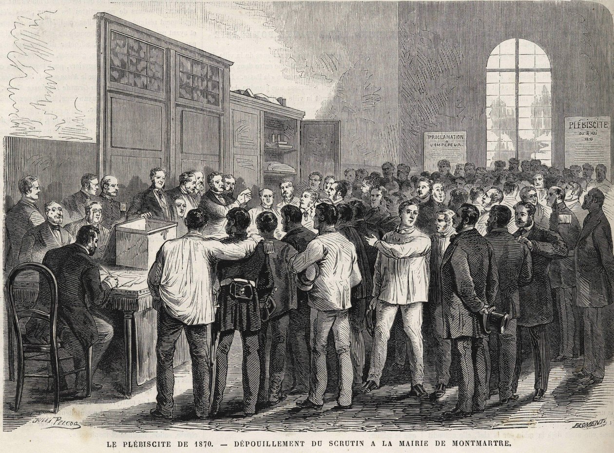 Le Plebiscite de 1870，蒙马特市政厅的计票。 作者 未知艺术家