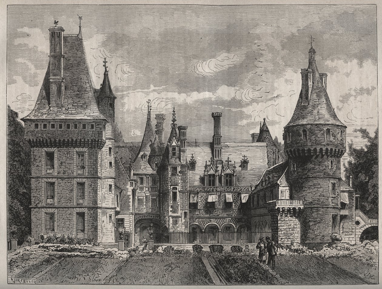 法国中部Eure et Loir（厄尔和卢尔）的Le chateau de Maintenon，19世纪的雕刻作品 作者 未知艺术家