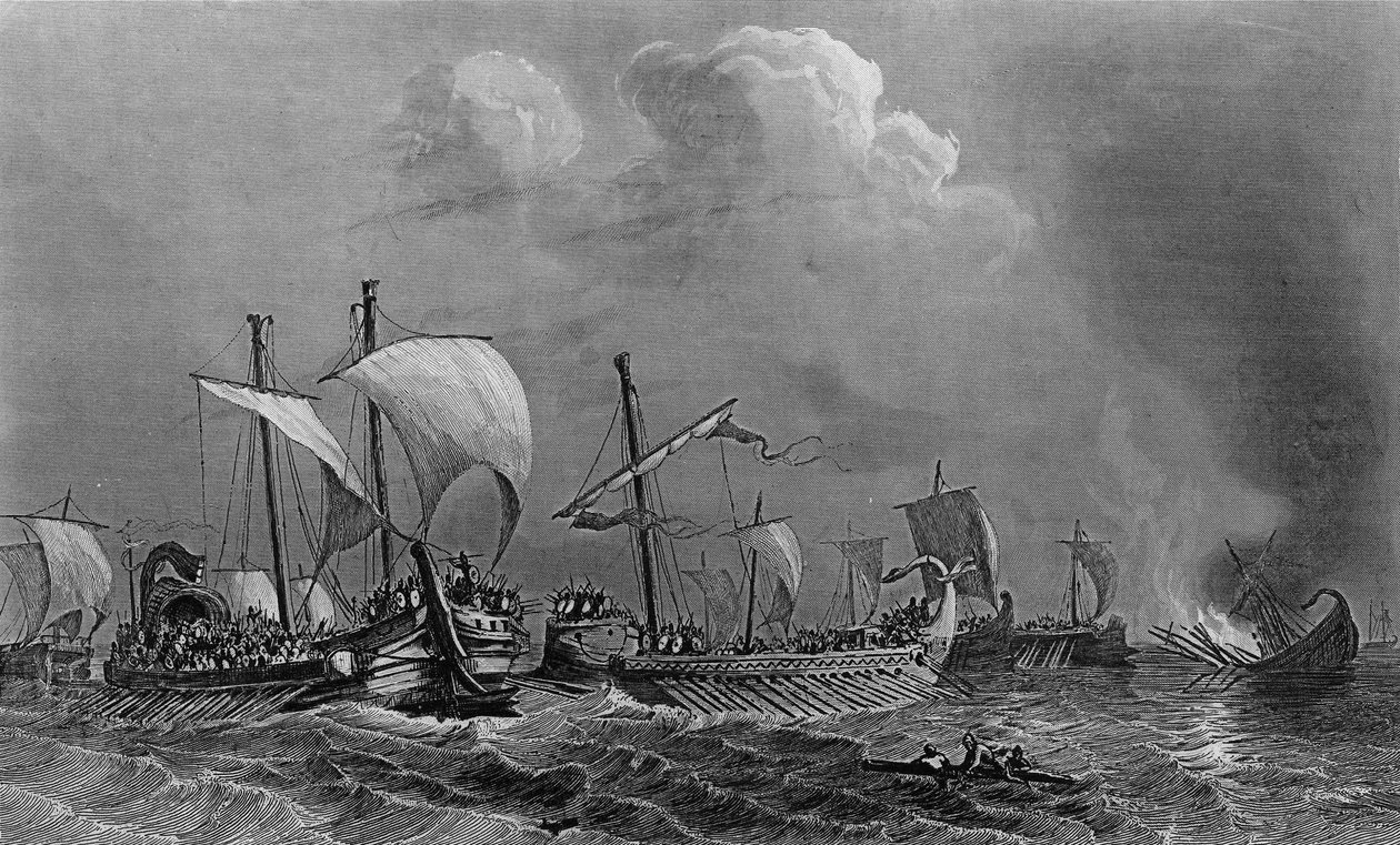 Le combat des Salamines et la defeat de Xercès, 5th century. in "Histoire generale de la marine" under the direction of Mr. 作者 未知艺术家