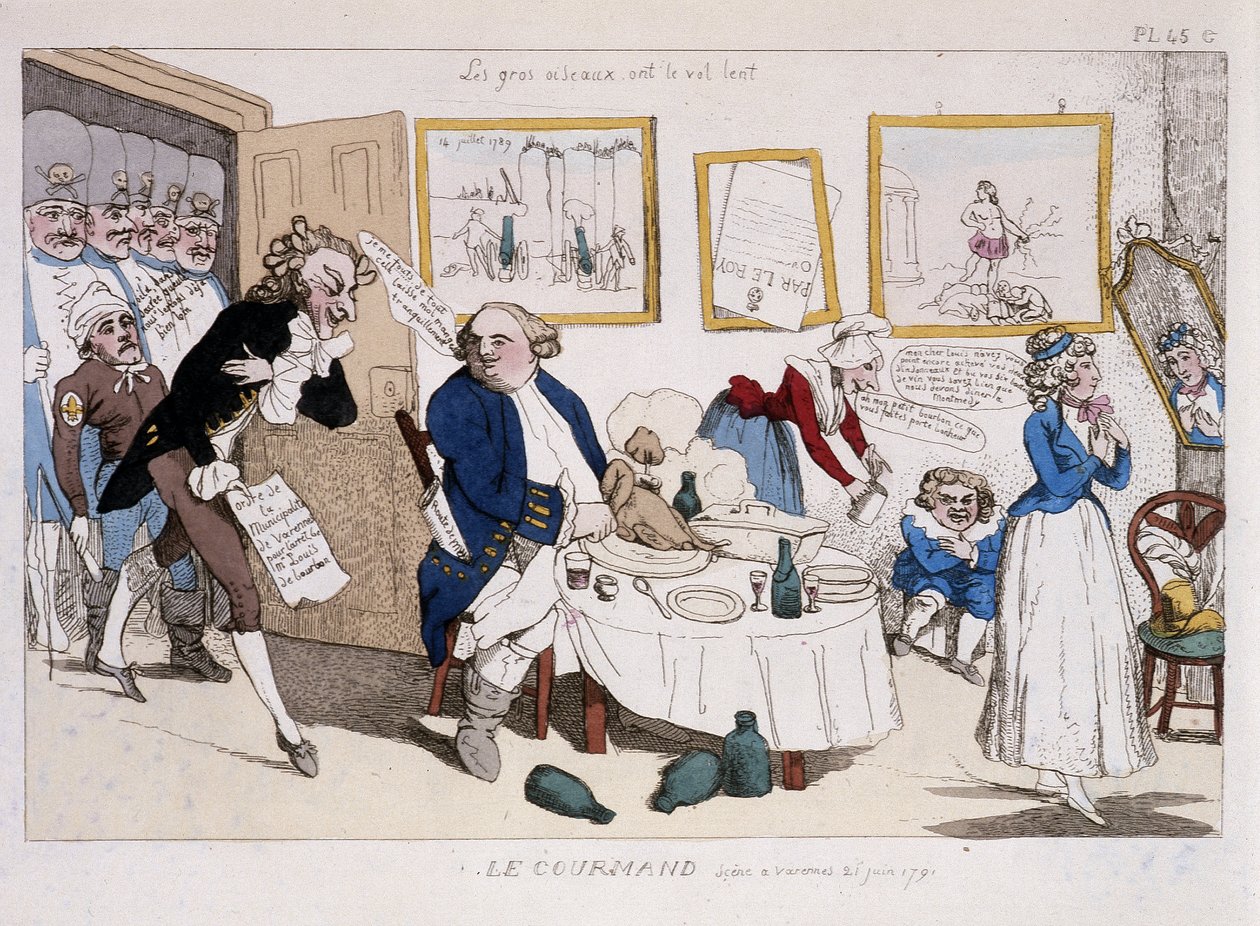 Le gourmand (meal of Louis XVI and Marie Antoinette during the flight to Varennes) - in “” Musée de la caricature”” 作者 未知艺术家