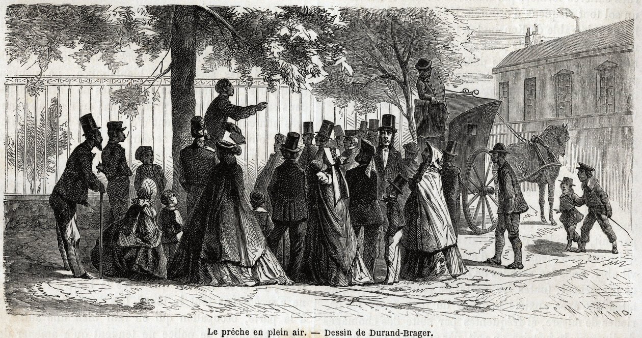 Le preche en plein air，在伦敦，由Durand Brager绘制，用于说明1862年L.Simonin的《伦敦穷人区游览》。爱德华-沙尔东编辑的《世界之旅》中的版画。 作者 未知艺术家