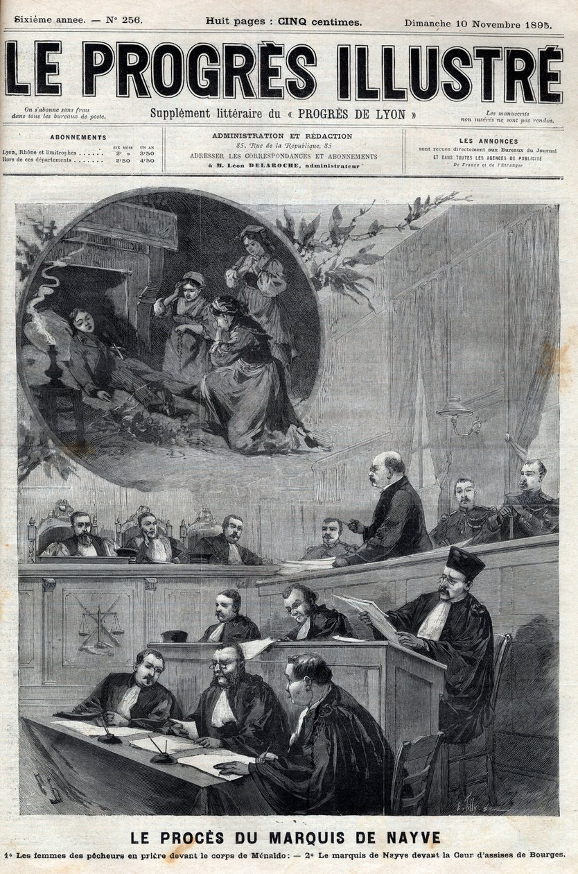 1895年Nayve侯爵在布尔日巡回审判中的诉讼--1895年 "Le Progres illustrious "中的版画。 作者 未知艺术家