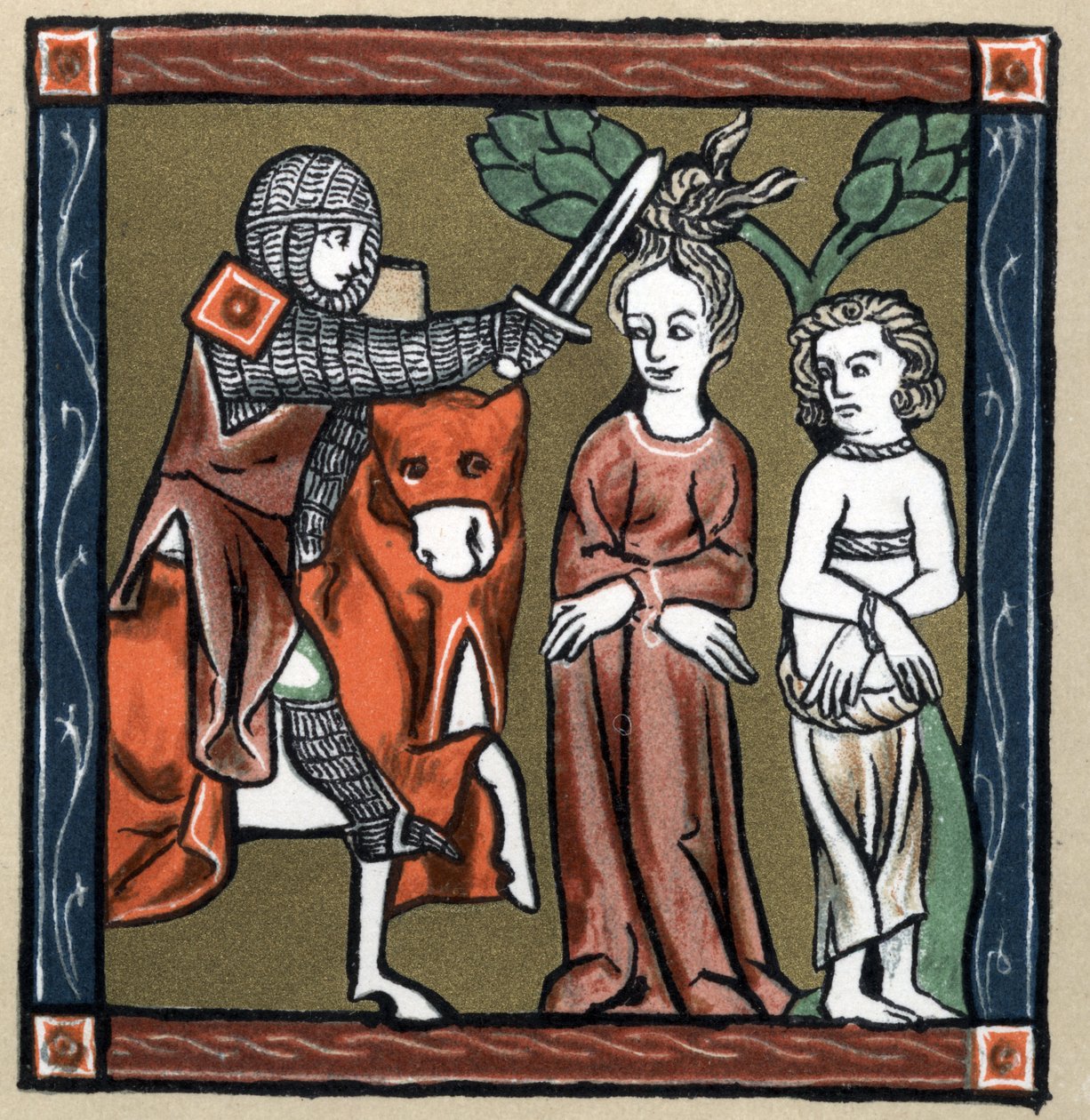 亚瑟王的传说：Yvain（或Owein）为骑士Sagramor或Sagremor和他的妻子送行。载于赫尔曼-苏奇尔的《法兰西文学史》。 作者 未知艺术家
