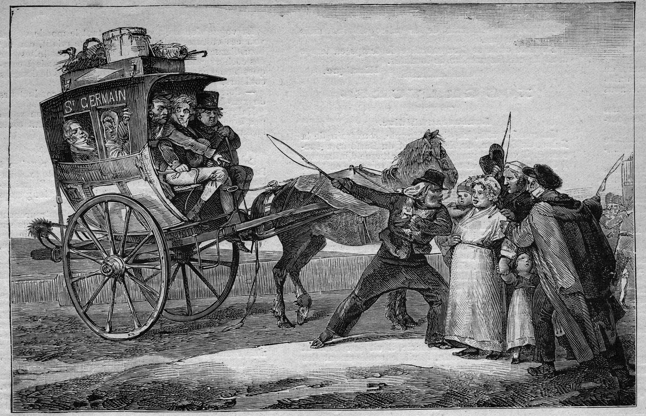 19世纪的Les Omnibus de Paris。布谷鸟》--1892年的版画 作者 未知艺术家