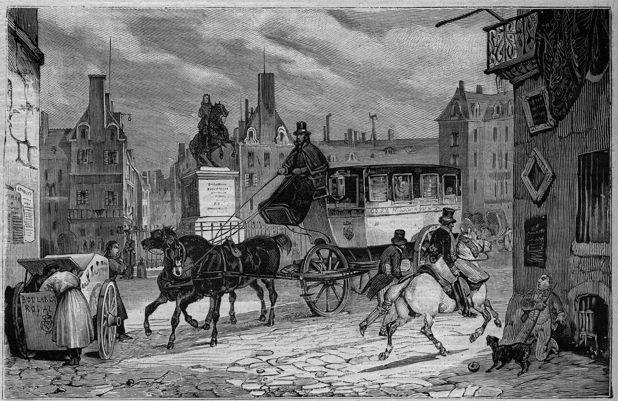 19世纪的Les Omnibus de Paris：胰岛素--1892年的雕版画 作者 未知艺术家