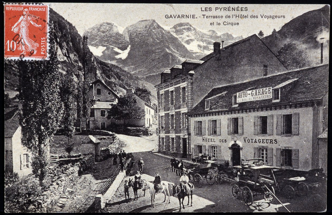 Les Pyrenees，Gavarnie：Voyageurs酒店和马戏团的露台 - 明信片，19世纪末 作者 未知艺术家