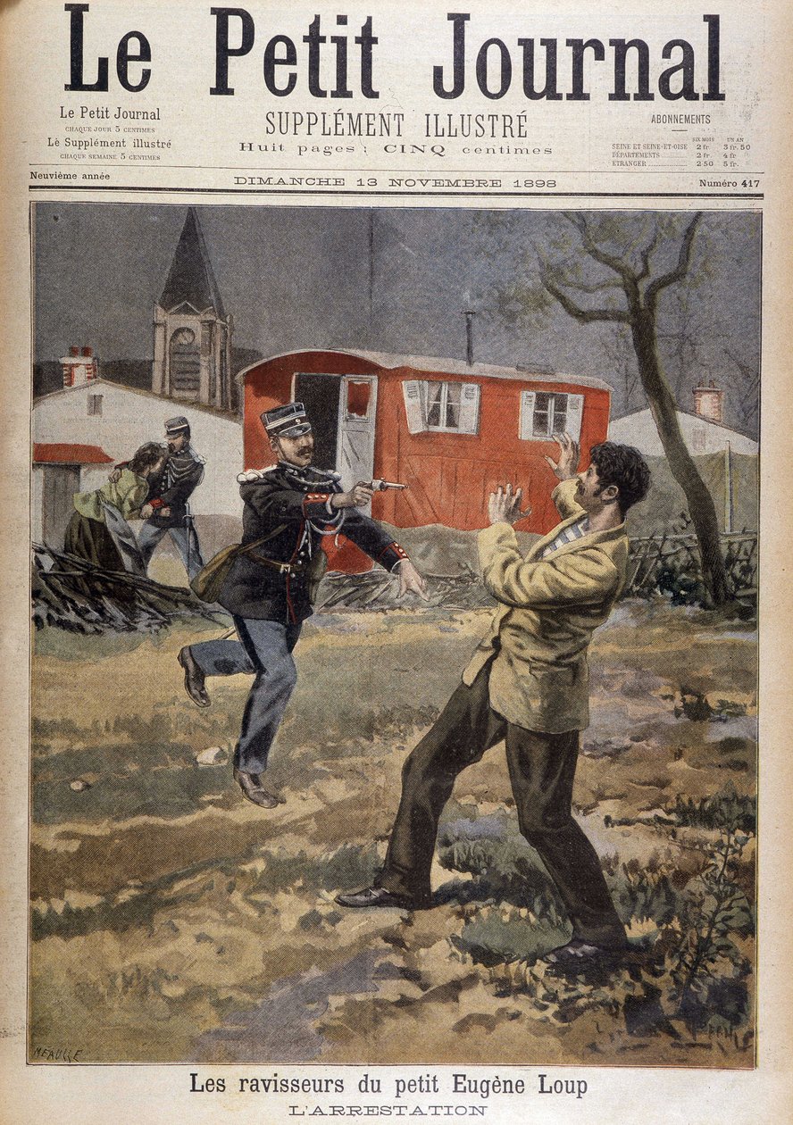 绑架小Eugene Loup的人：逮捕--1898年11月13日的 "Le Petity Journal "中。 作者 未知艺术家