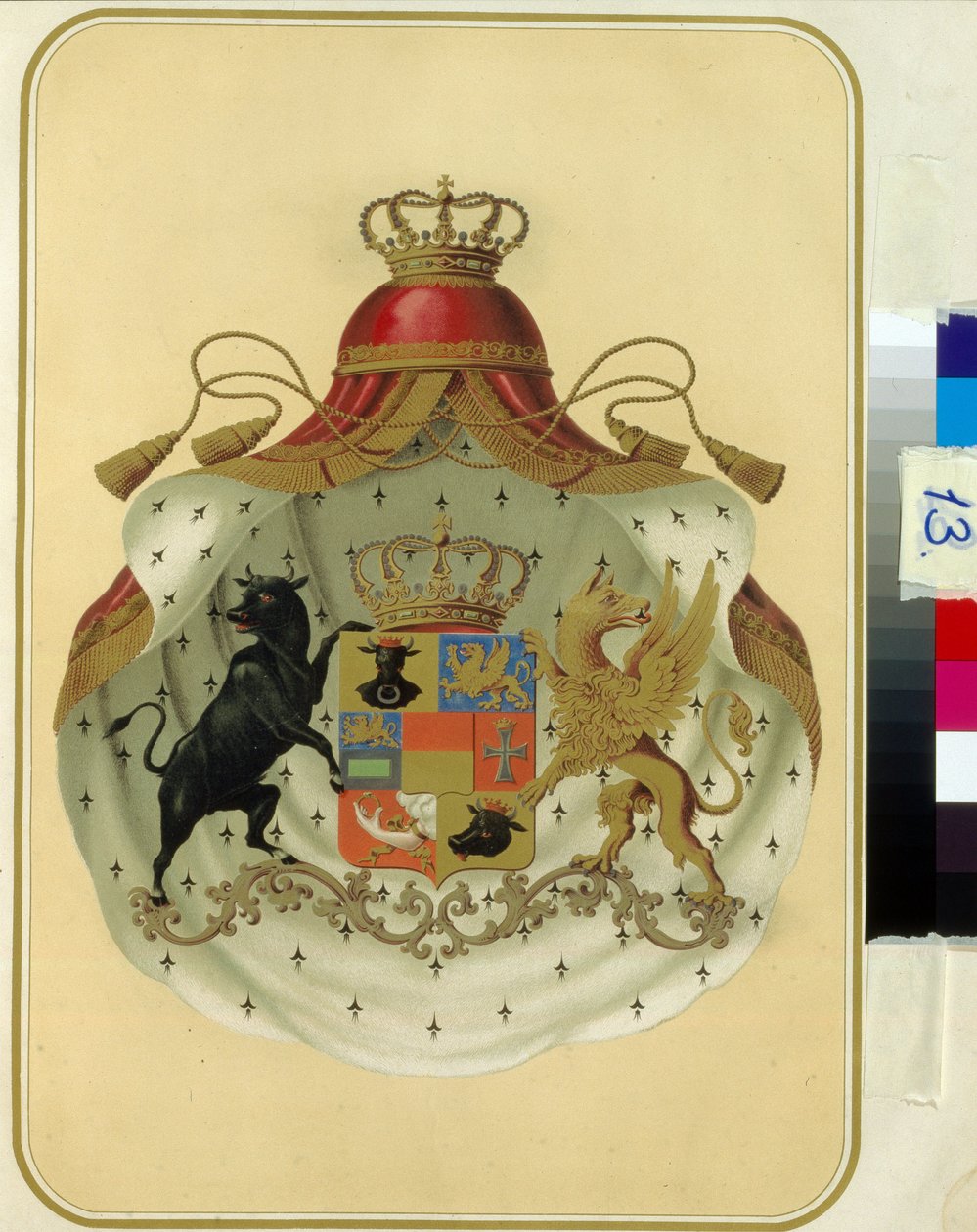 Les armoiries des francs macons de la Grande Loge de Suede Norvege. (The Coat of Arms of The Masonic Grand Lodge of Sweden Norway).个人作品，石版画。俄罗斯国立图书馆，莫斯科。 作者 未知艺术家