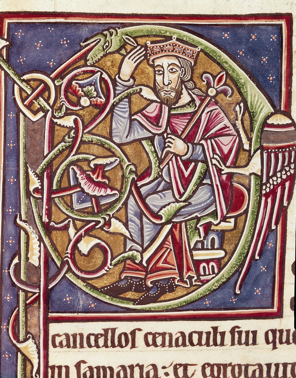 Lettrine P Decoree 代表摩押土地的国王 圣经中的缩影（Ms 3088） 12 世纪科英布拉，大学图书馆 作者 未知艺术家