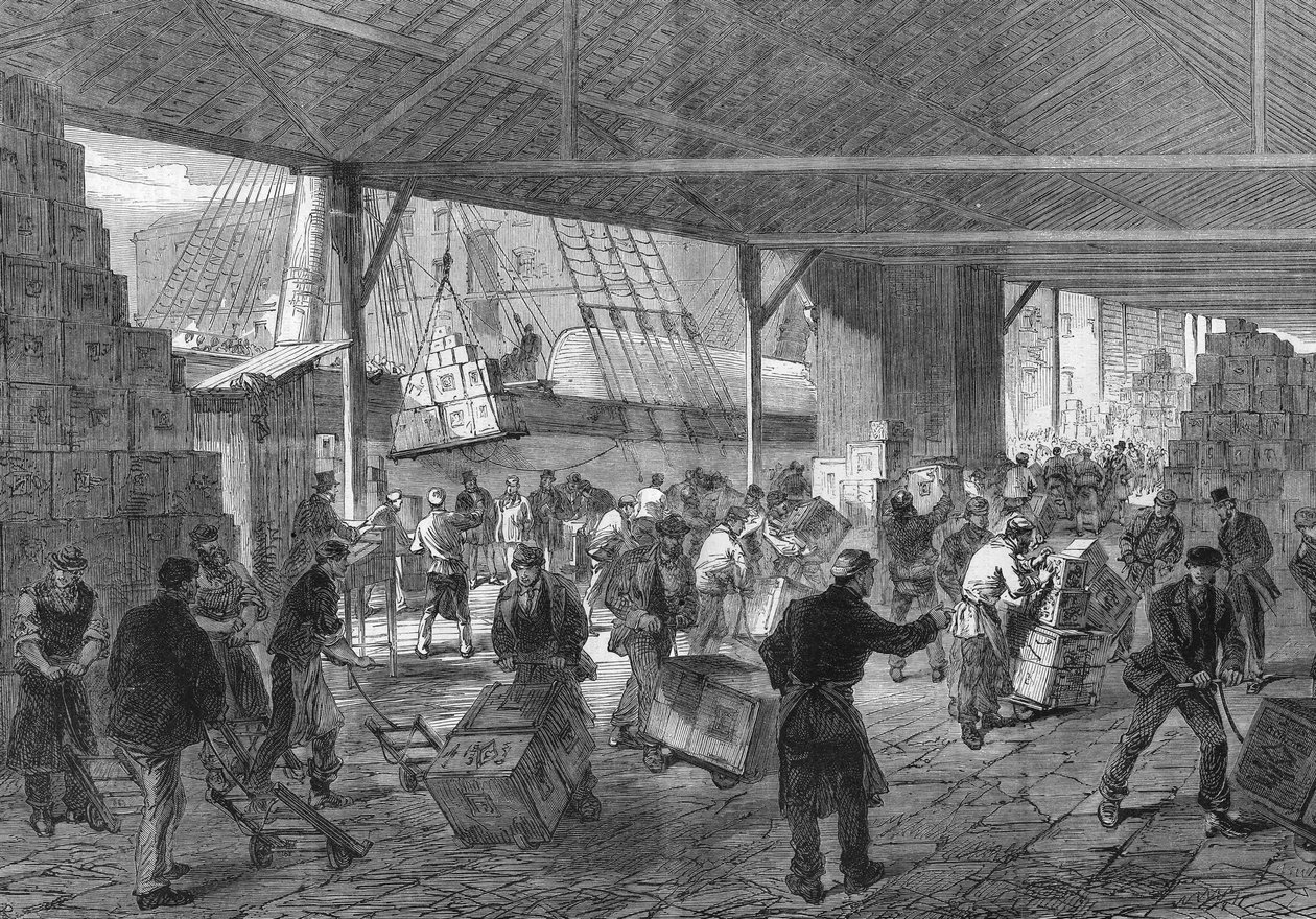 1868年的伦敦：码头上的茶叶的到来。 作者 未知艺术家