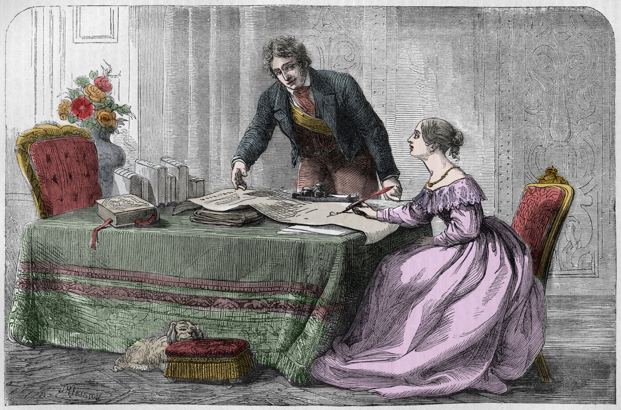 墨尔本勋爵（William Lamb - 1779-1848）指导年轻的维多利亚女王 作者 未知艺术家