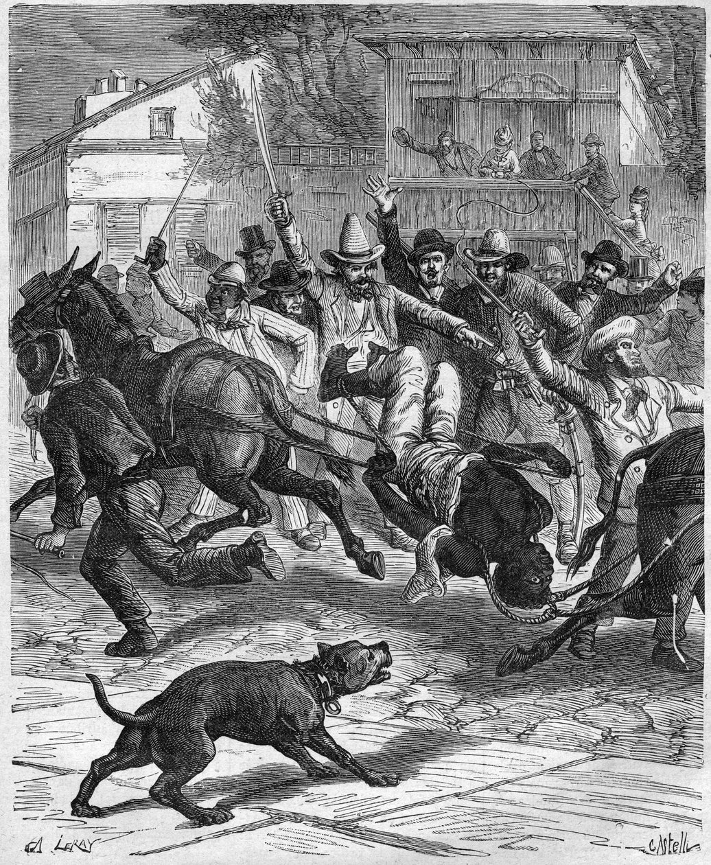 1887年在Osceola对一名理发师实施私刑 - 1887年在美国密苏里州Osceola对一名理发师实施私刑 作者 未知艺术家