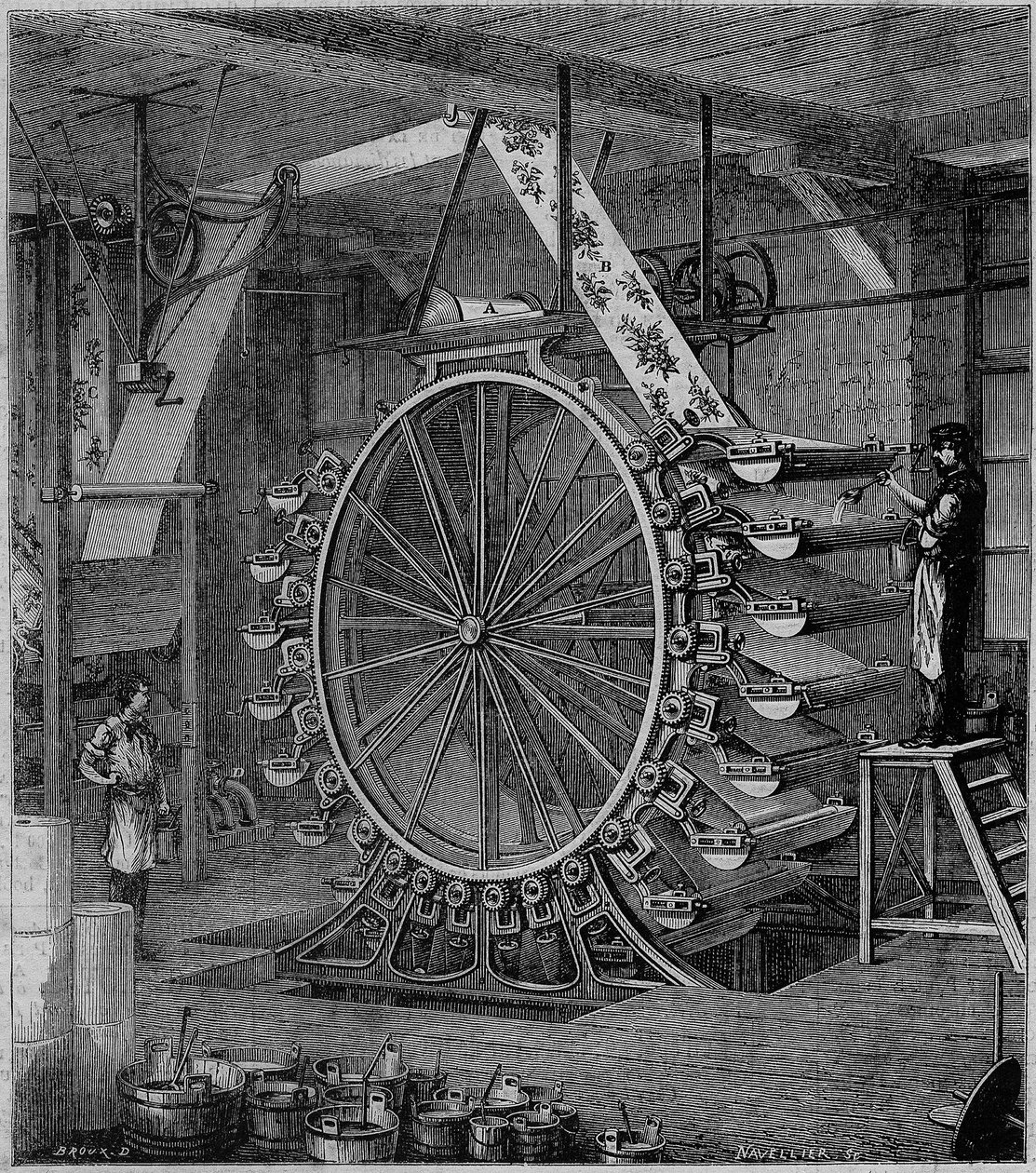 20种颜色的机器印刷墙纸。Louis Figuier的 "Les wonders de l